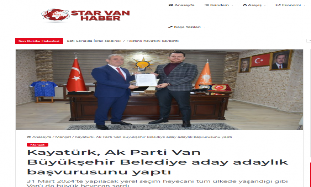 Kayatürk, Ak Parti Van Büyükşehir Belediye aday adaylık başvurusunu yaptı